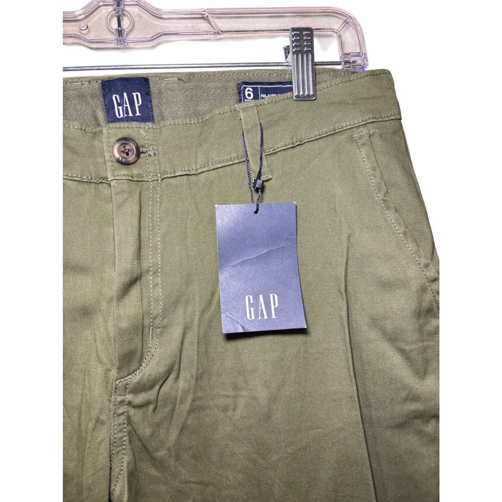 Gap Relaxed Girlfriend Chino Pants Womens 6 Olive Green Cuffed Mid Rise New - Picture 7 of 10